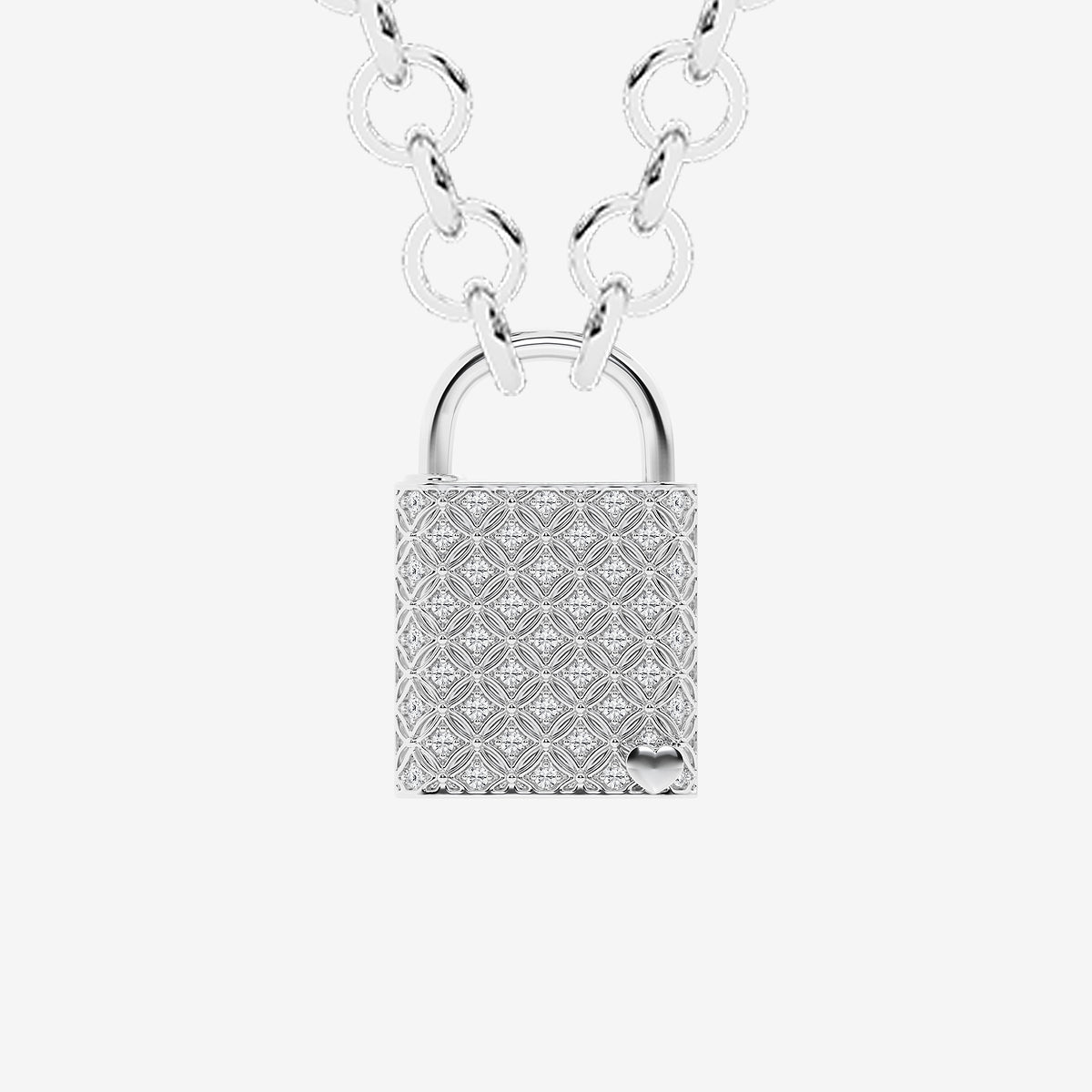 Filigree Lock Diamond Pendant in Sterling Silver