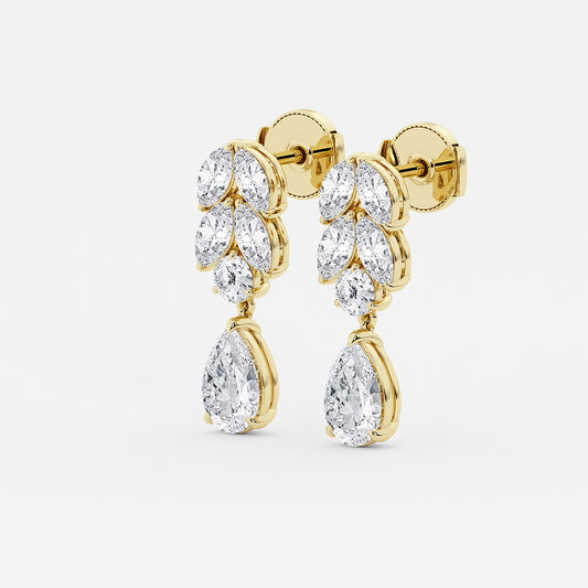 4 ctw Pear Lab Grown Diamond Prong Setting Drop Earrings 18K Yellow Gold, E, VS1