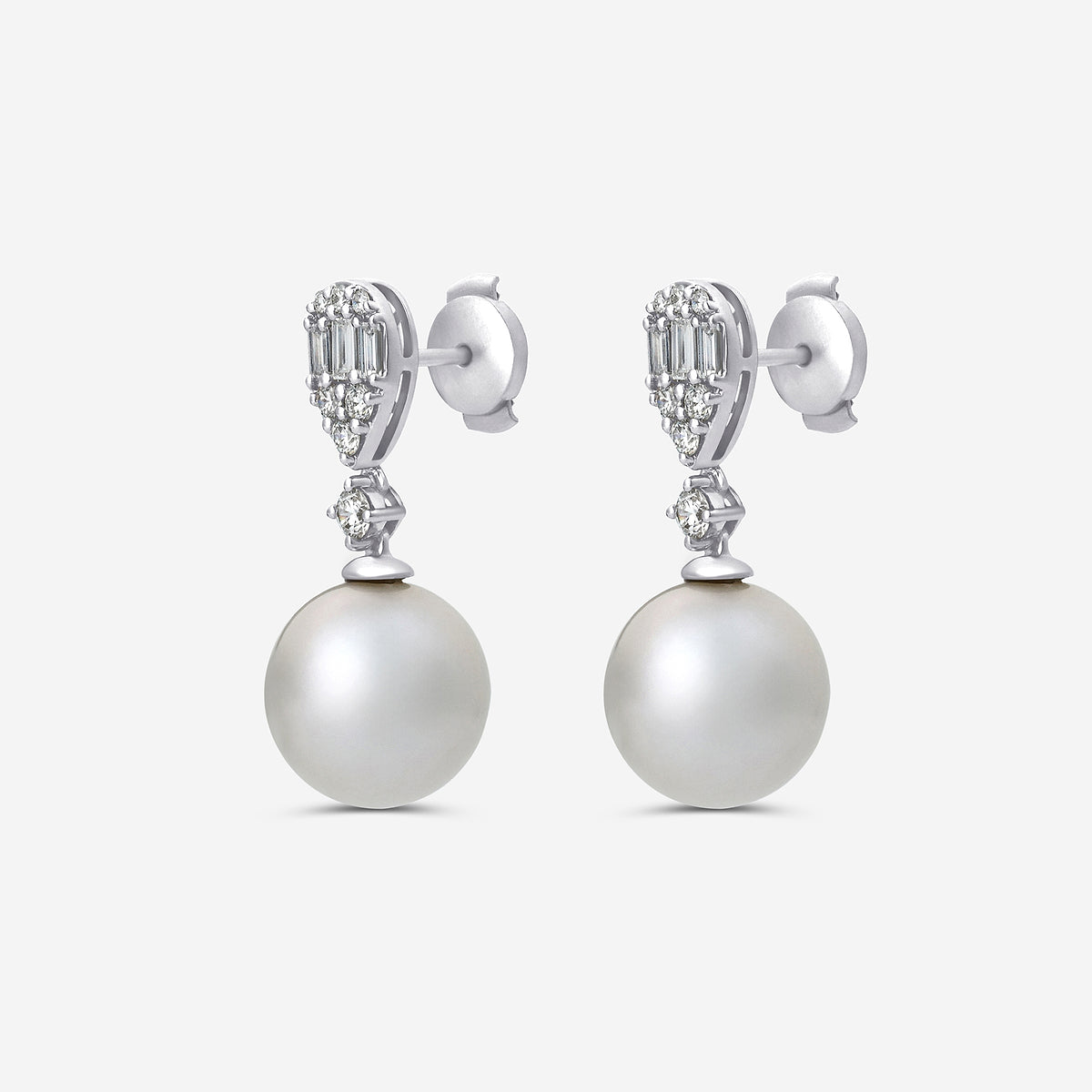 11 mm Freshwater Pearl and 1/2 ctw Lab Grown Diamond Drop Earrings 14K White Gold, Fresh Water