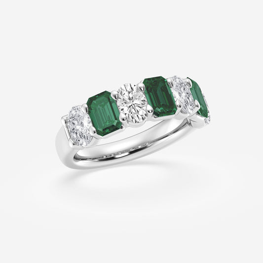 Monica 5.5x3.8mm Created Emerald and 1 1/3 ctw Oval Lab Grown Diamond Seven Stone Alternating Anniversary Band