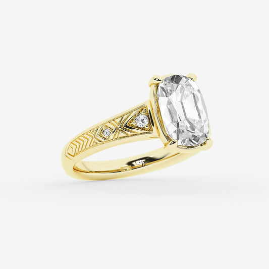 Noor Elongated Cushion Diamond Vintage Side Stone Ring in 14K Yellow Gold - 2.06 CTW