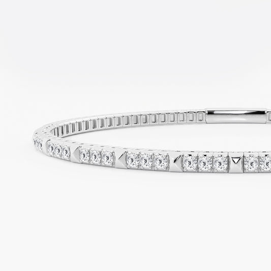 3/4 ctw Round Lab Grown Diamond Flex Bangle Bracelet - 7 Inches 14K White Gold, DE, VS1
