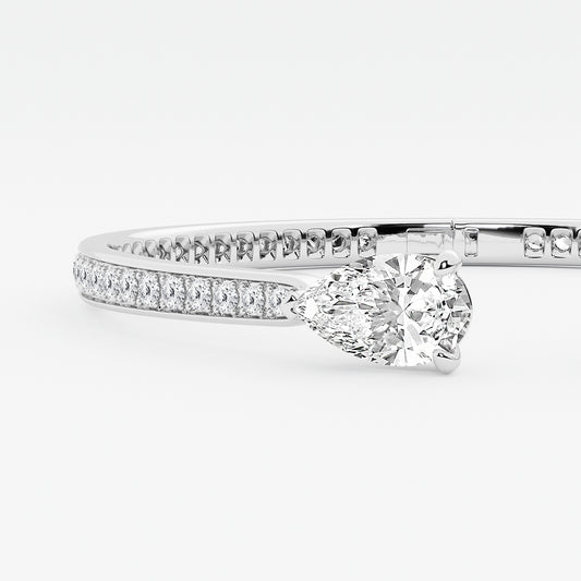 6 2/5 ctw Pear Lab Grown Diamond Hinged Open Pave Bangle Bracelet 14K White Gold, E, VS1