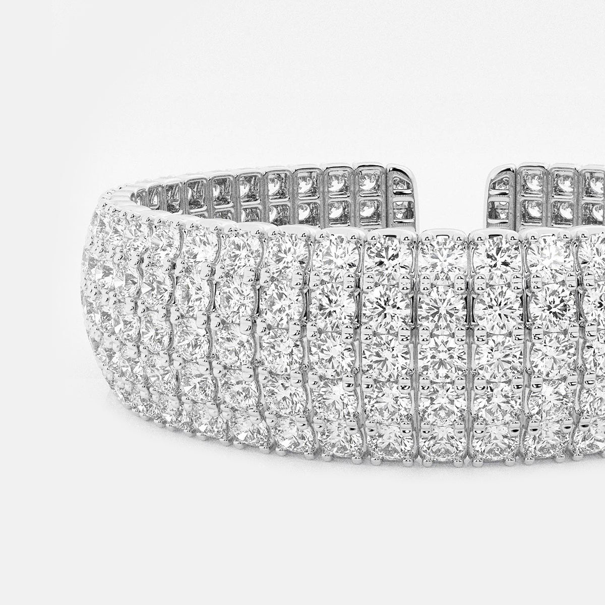 32 1/2 ctw Round Lab Grown Diamond Multi-Row Flex Cuff Bracelet - 7 Inches Platinum, DE, VS1