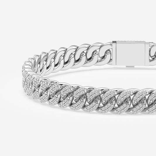 2 1/5 ctw Round Lab Grown Diamond Cuban Link Bracelet - 7 Inches Sterling Silver, DE, VS1