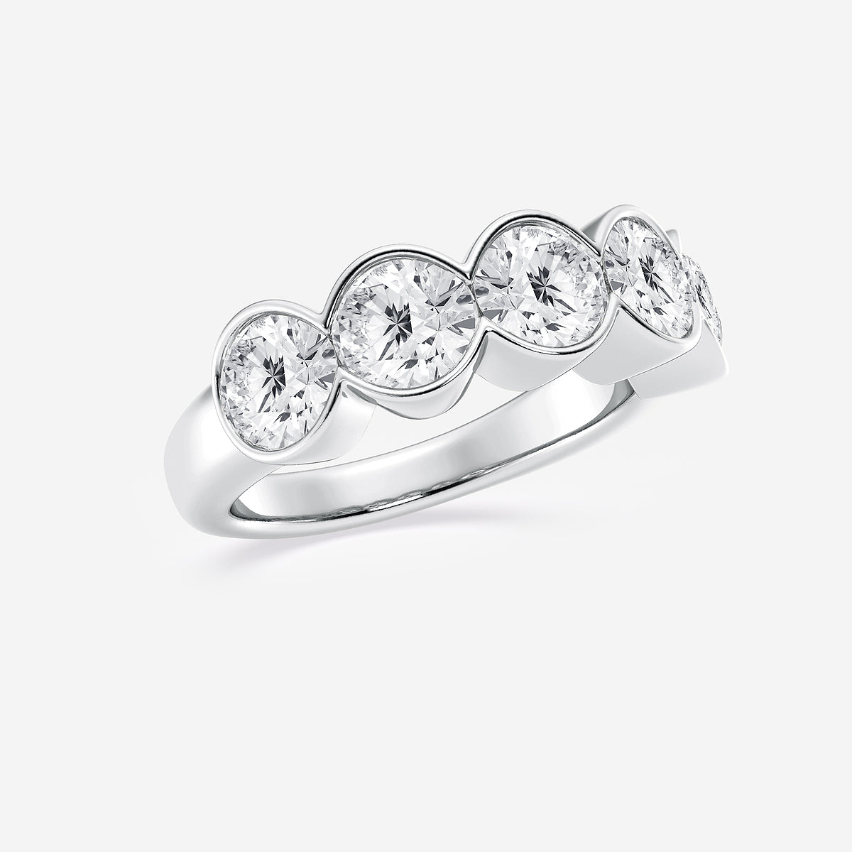 Colette 3 ctw Round Lab Grown Diamond Half Bezel Five Stone Anniversary Band 14K White Gold, DE, VS1