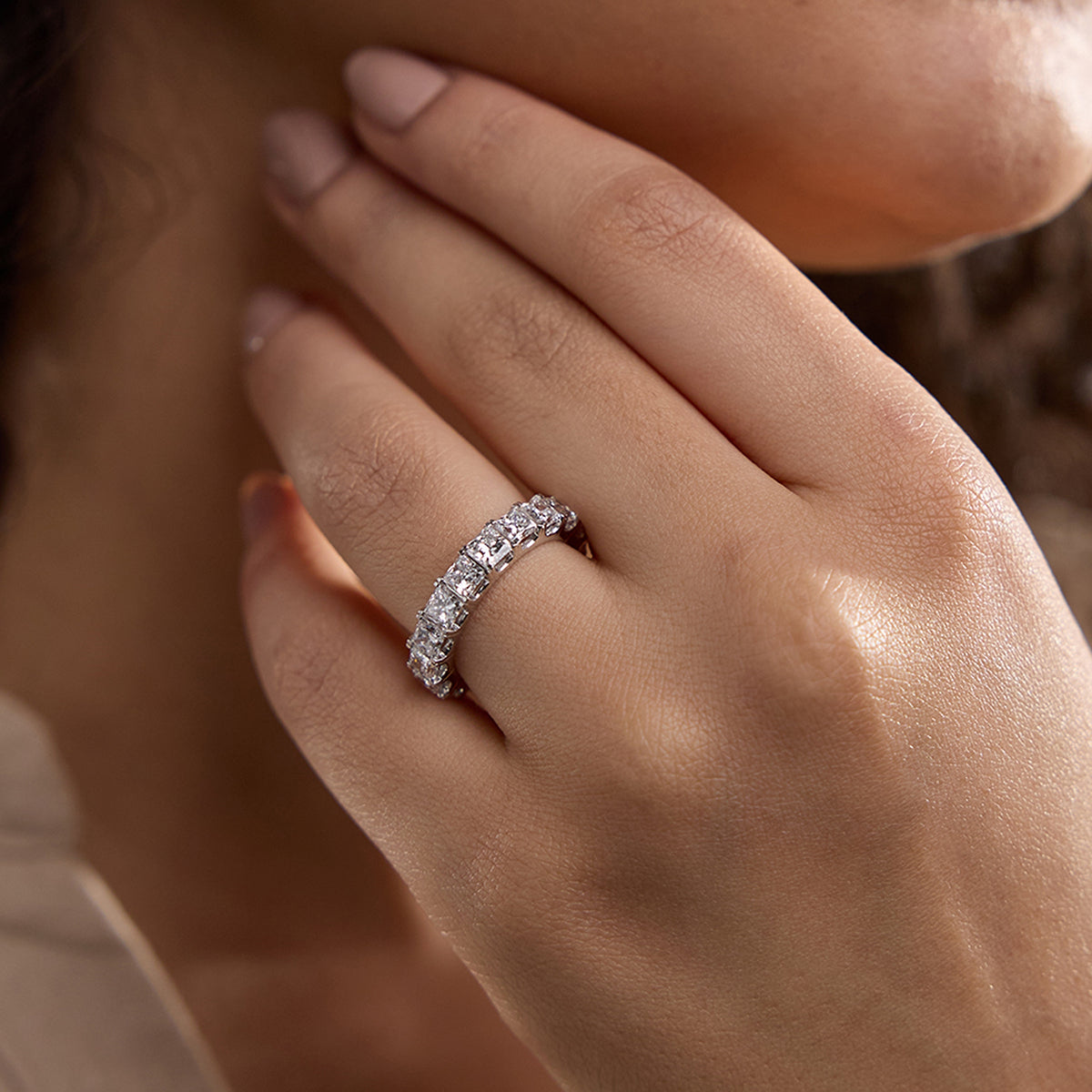 India 5 ctw Princess Lab Grown Diamond Eternity Band - 3.8mm Width Platinum, DE, VS1