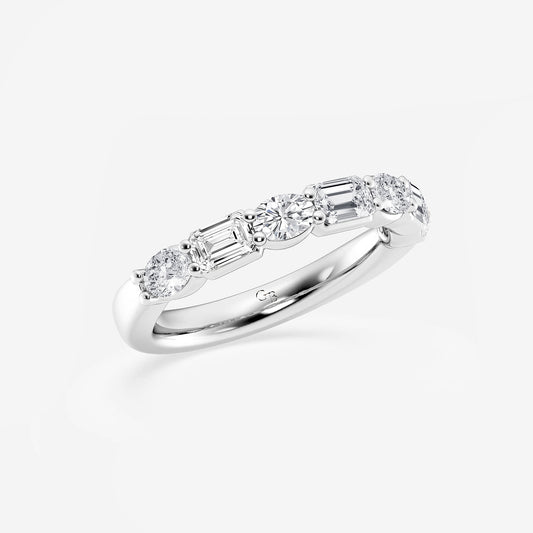 Kinsley 1 2/5 ctw Emerald and Oval Lab Grown Diamond Alternating Seven-Stone Anniversary Band 14K White Gold, DE, VS1