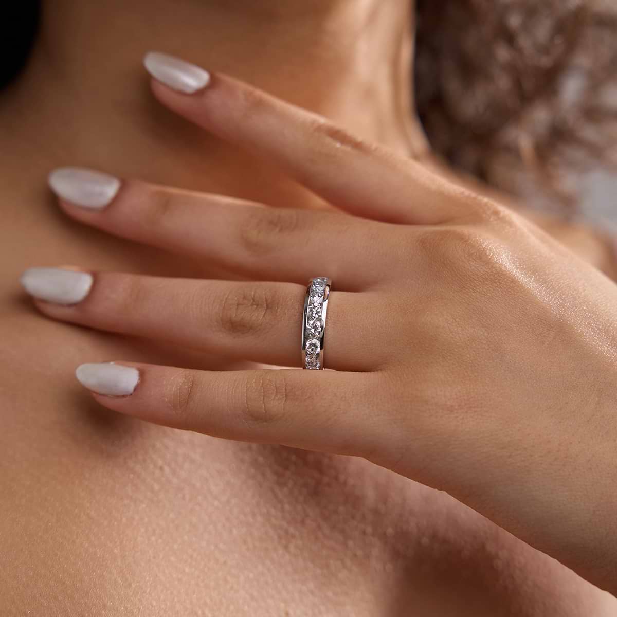Celia 2 ctw Round Lab Grown Diamond Wedding Band 14K White Gold, DE, VS1