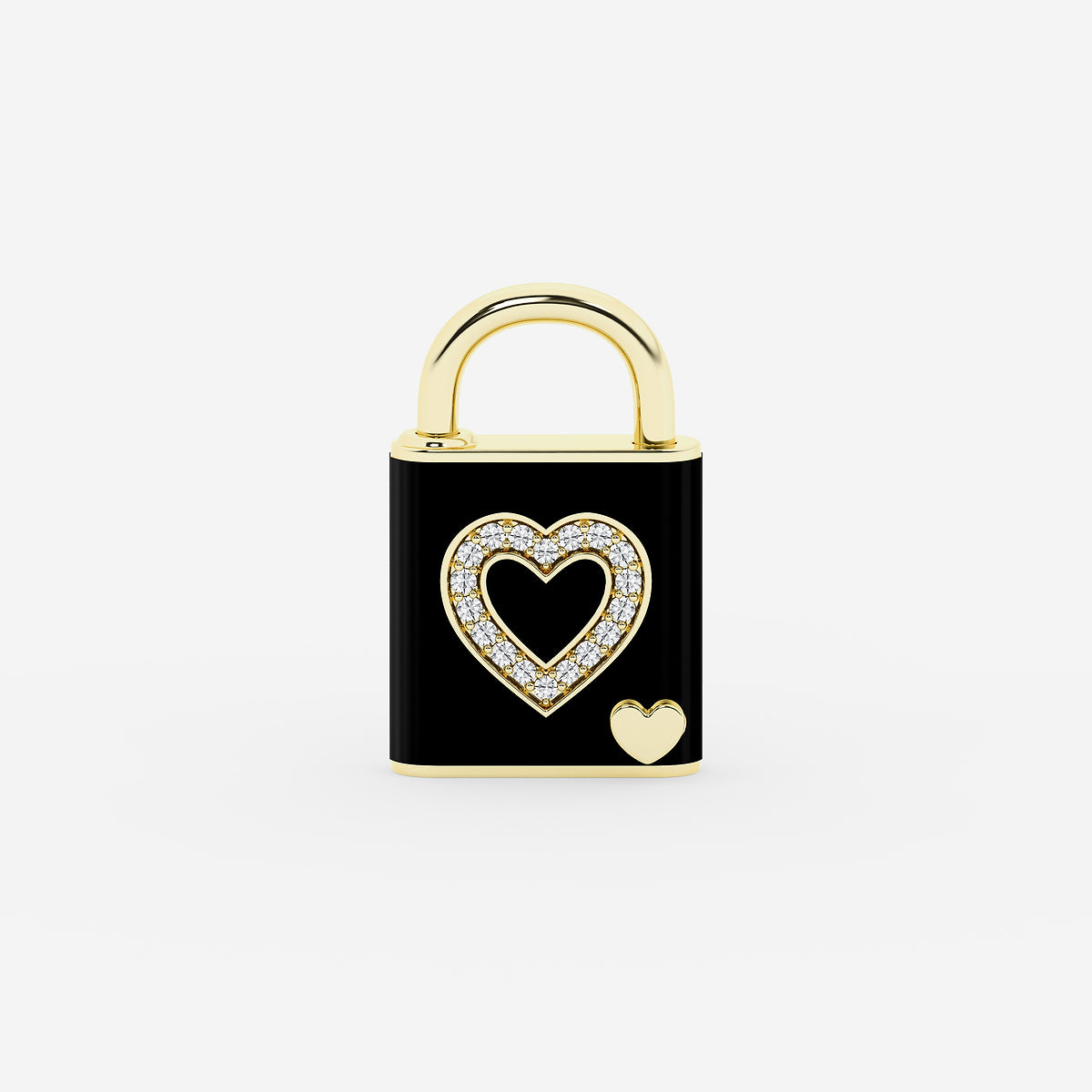 Pont Des Arts Black 1/4 ctw Round Lab Grown Diamond Heart Lock Pendant with Black Ceramic SS with 14K Yellow Gold Plating, DE, VS1