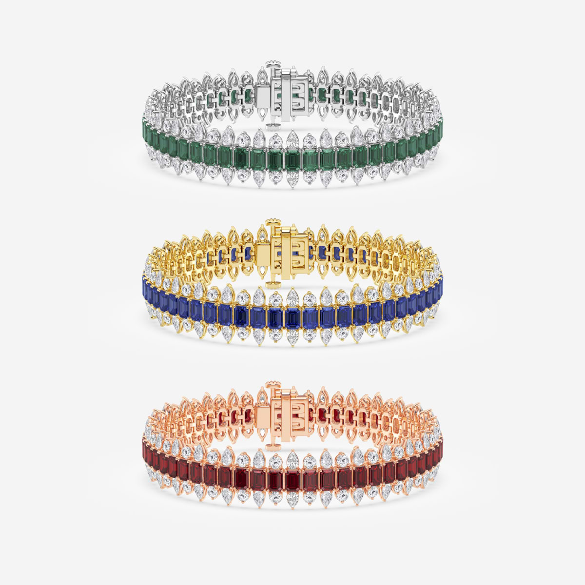 Emerald Cut Sapphire & Lab Grown Diamond Bracelet