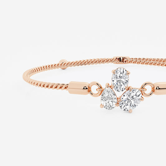 Oval & Pear Lab Grown Diamond Three Stone Bolo Bracelet in 14K Rose Gold