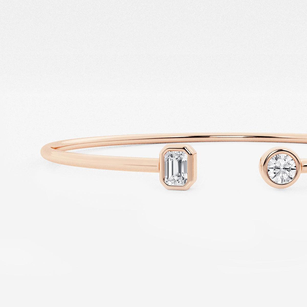 Multi-Shape Lab Grown Diamond Open Bangle Bracelet in 14K Rose Gold
