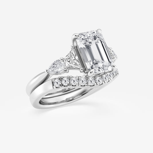 4 ctw Emerald Lab Grown Diamond Trapezoid and Pear Side Stone Bridal Set