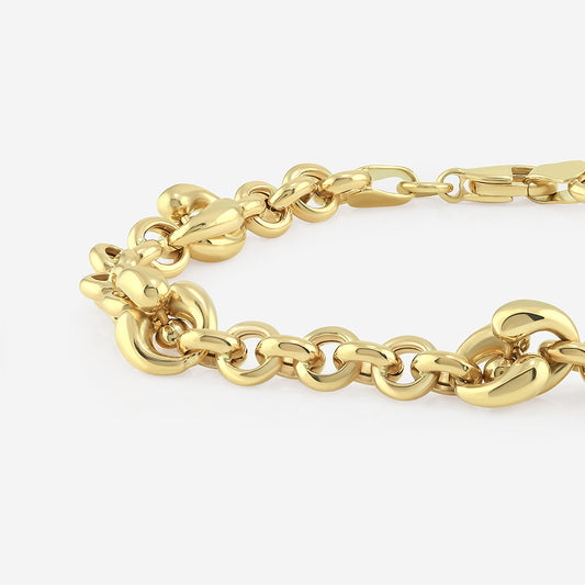 14K Yellow Gold Station Link Chain Bracelet - Classic Everyday Elegance