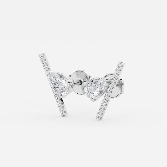 2 1/4 ctw Pear Lab Grown Diamond with Round Micro Pave Bar Stud Earrings Platinum, E, VS1| IGI Certified