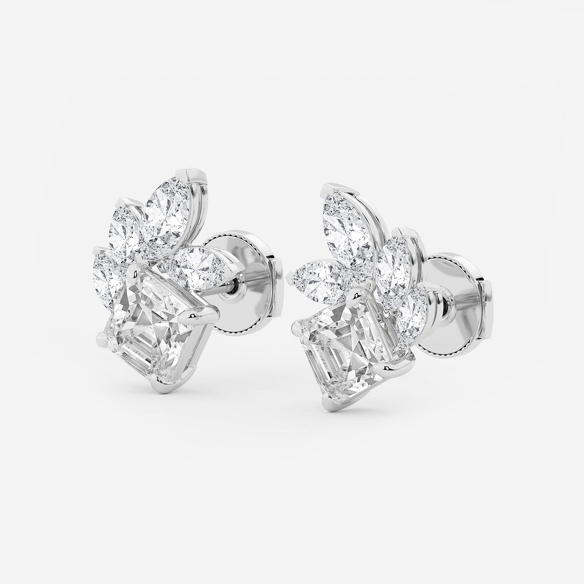4 1/2 ctw Asscher and Marquise Lab Grown Diamond Stud Earrings Platinum, E, VS1| IGI Certified