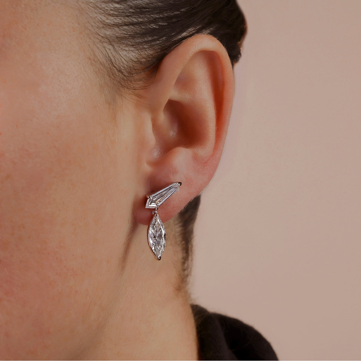 4 ctw Marquise & Sheild Lab Grown Diamond Ear Climber Drop Earrings Platinum, E, VS1