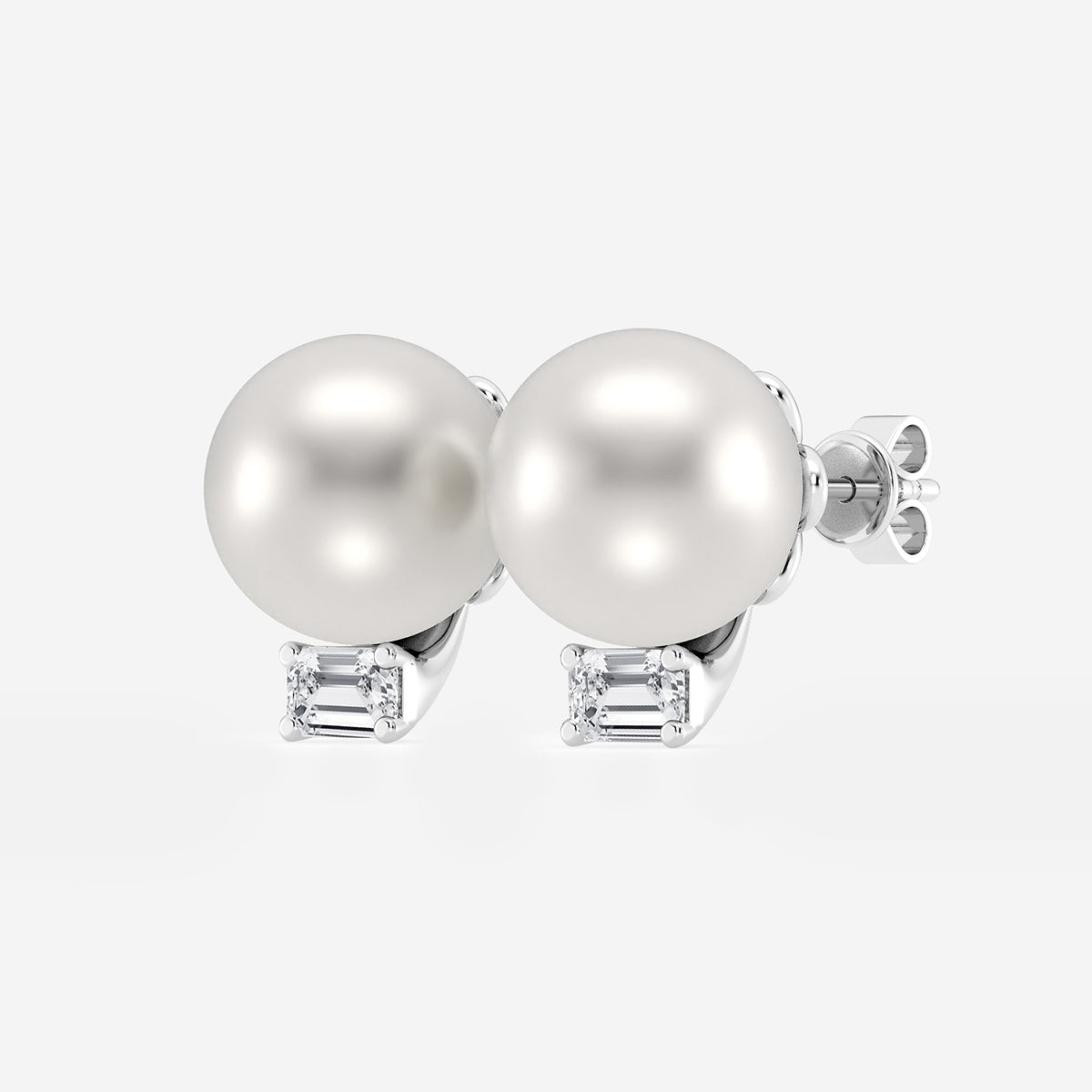 9.5 - 10.0 mm Cultured Freshwater Pearl and 1/2 ctw Lab Grown Diamond Stud Earrings 14K White Gold