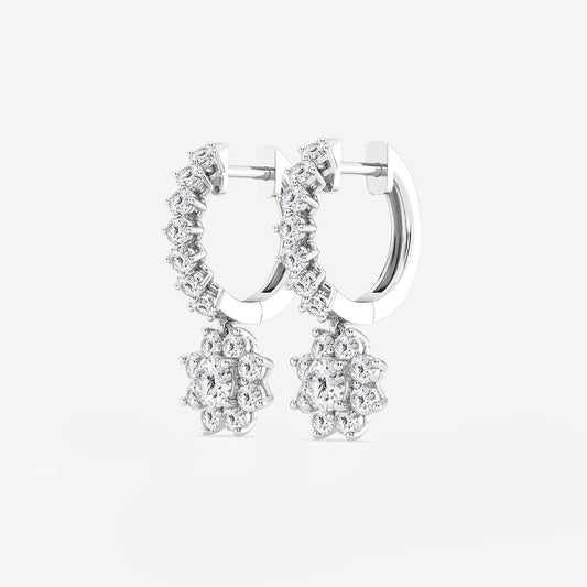 1 1/3 ctw Round Lab Grown Diamond Sunflower Drop with Petite Hoop Earrings Platinum, DE, VS1