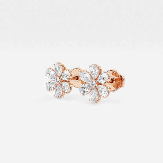 1 1/4 ctw Round & Pear Lab Grown Diamond Flower Earrings 18K Rose Gold, DE, VS1