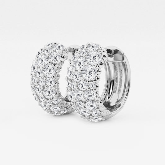 2 ctw Round Lab Grown Diamond Cluster Huggie Hoop Earrings Platinum, DE, VS1
