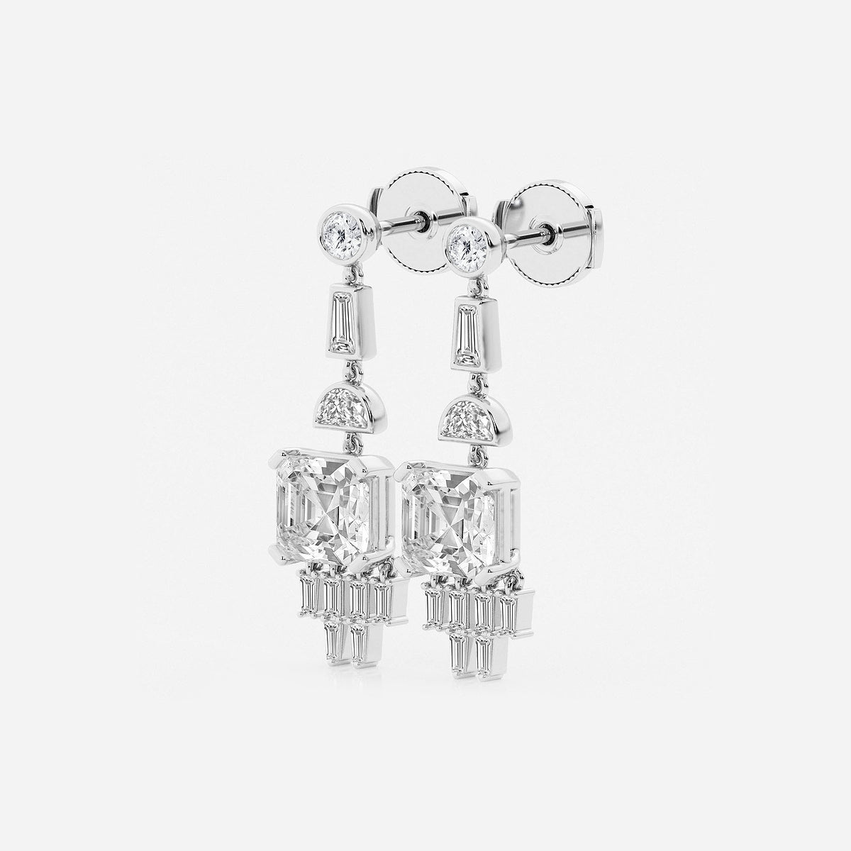 5 ctw Asscher Lab Grown Diamond Drop Earrings Platinum, E, VS1