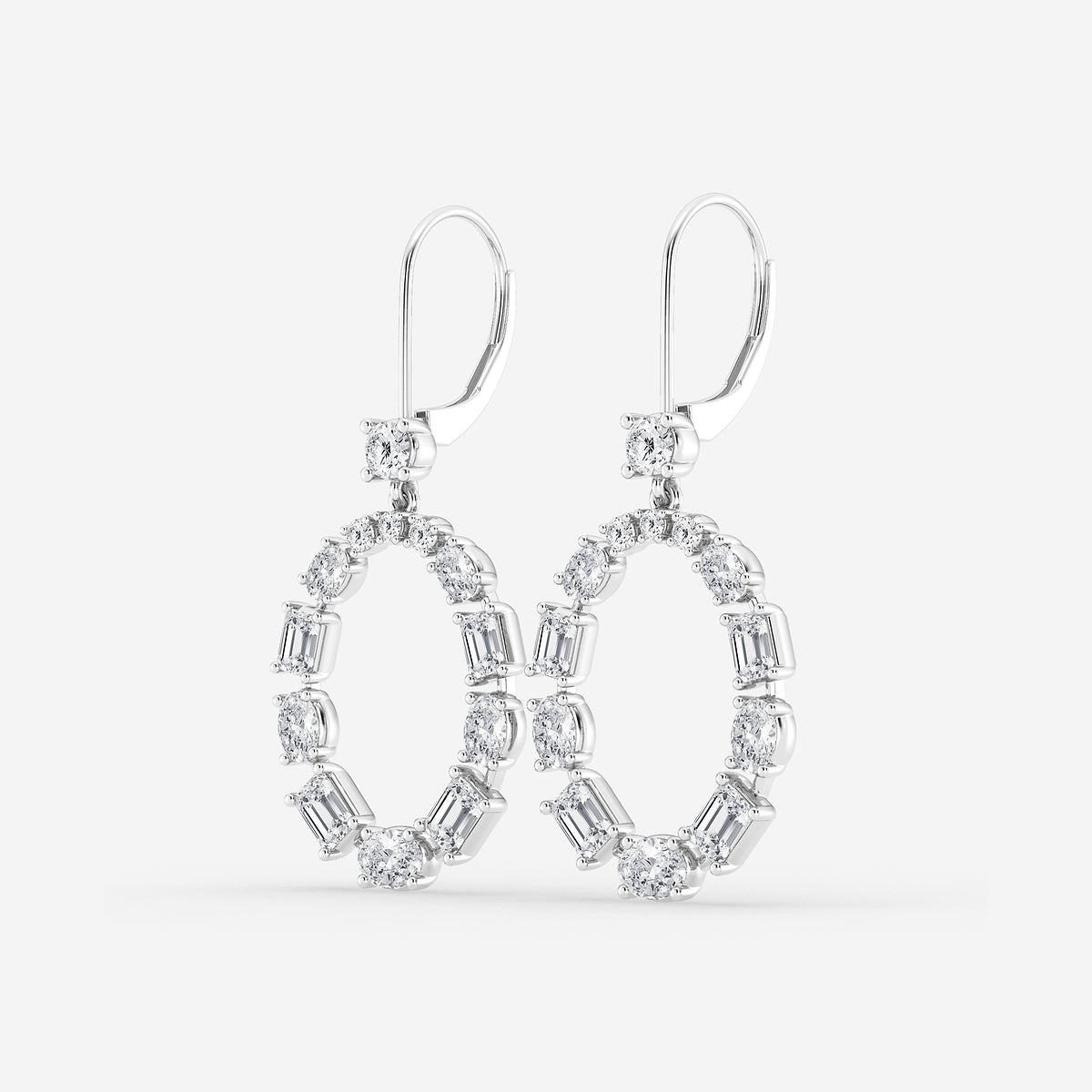 3 ctw Emerald and Oval Lab Grown Diamond Alternating Drop Earrings Platinum, DE, VS1