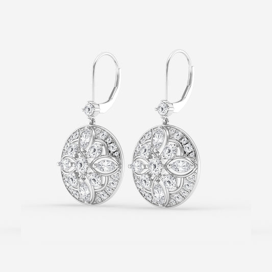2 1/2 ctw Round and Marquise Lab Grown Diamond Vintage Earrings Platinum, DE, VS1