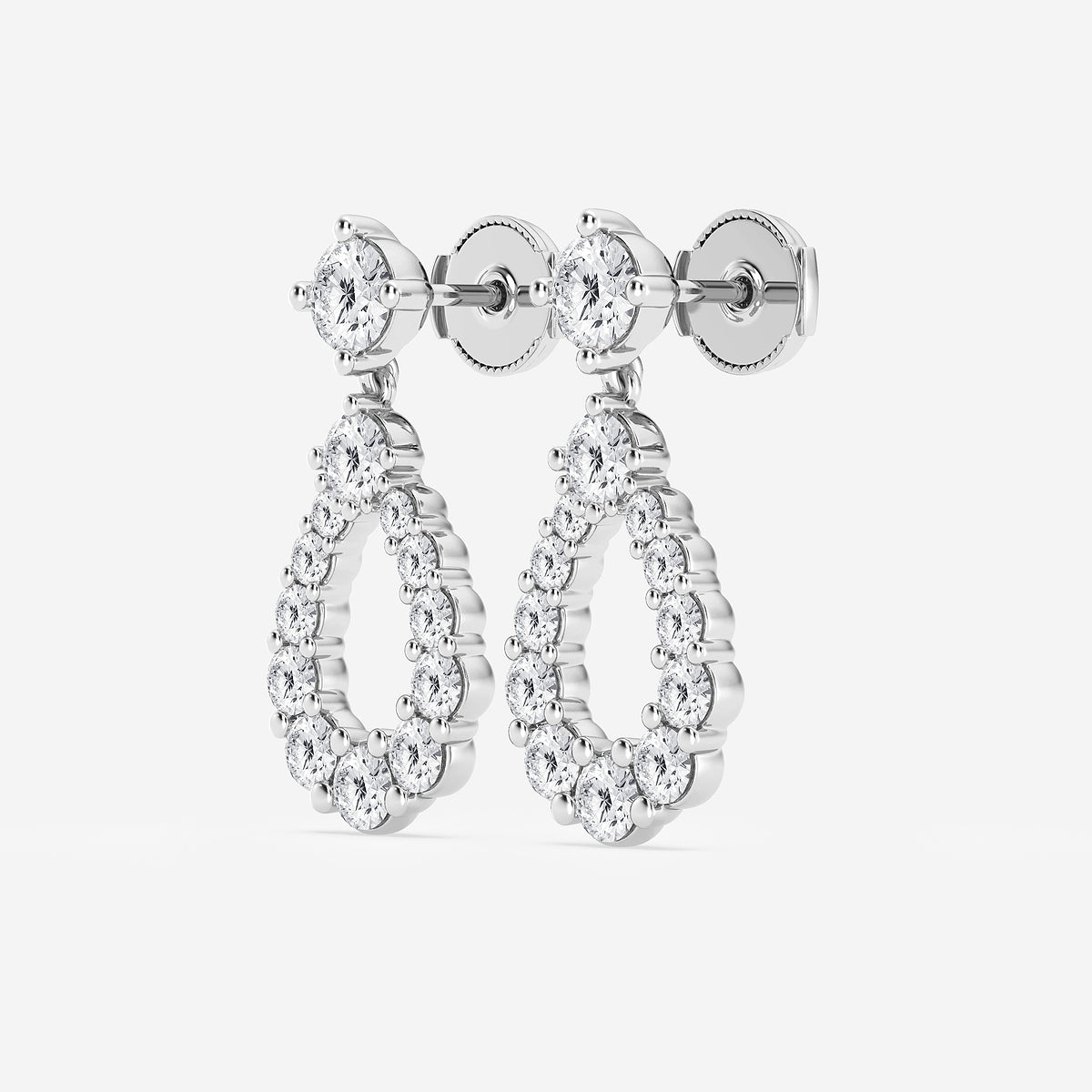 3 1/2 ctw Round Lab Grown Diamond Graduated Shared Prong Drop Earrings Platinum, DE, VS1