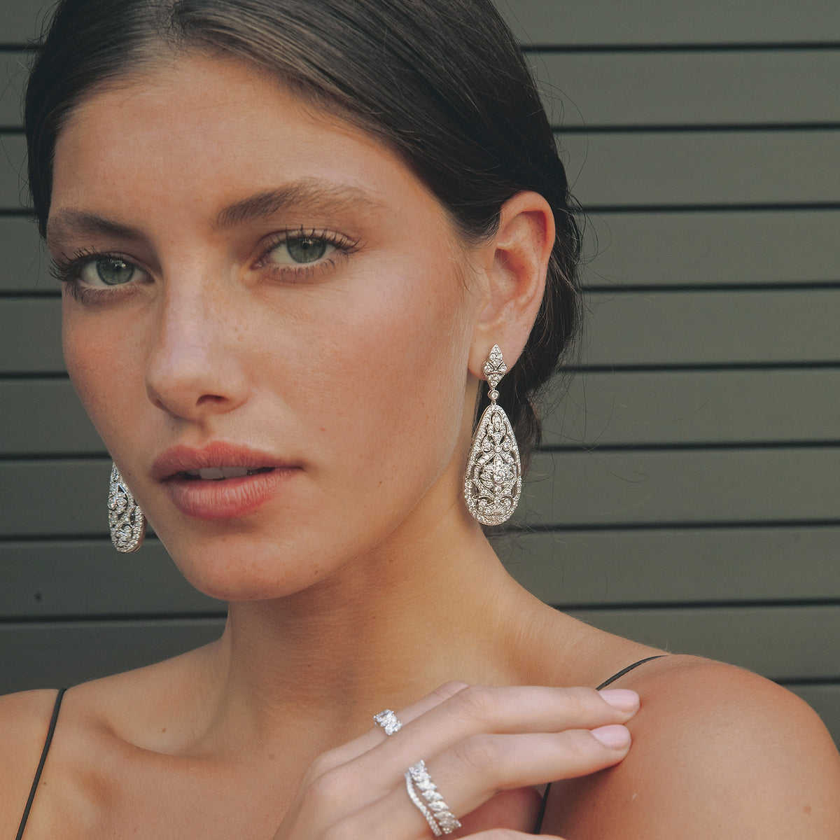 5 ctw Round Lab Grown Diamond Filigree Vintage Inspired Earrings Platinum, DE, VS1