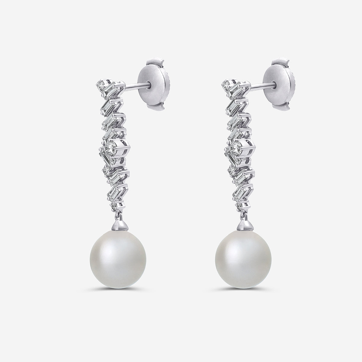 8 mm Akoya Pearl and 1/2 ctw Lab Grown Diamond Dangle Earrings 14K White Gold, Akoya