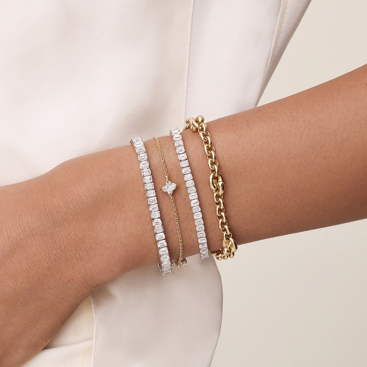 1 1/2 ctw Flower Lab Grown Diamond Three Station Bracelet - 7 Inches 14K Rose Gold, E, VS1