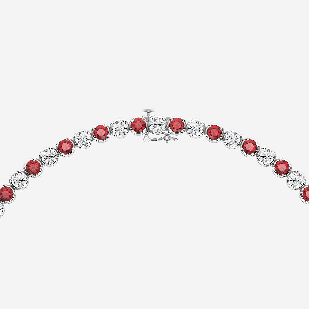 Created Ruby & Round Diamond Necklace in 14K White Gold - 11 CTW