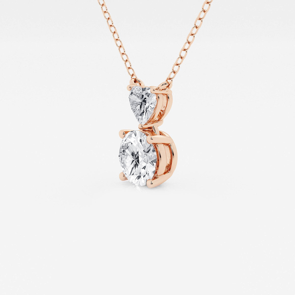 Toi Et Moi Heart & Round Diamond Pendant in 14K Rose Gold - 1.33 CTW | E, VS1