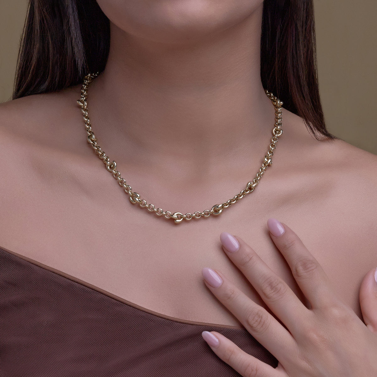 Plain Gold Link Necklace in 14K Yellow Gold