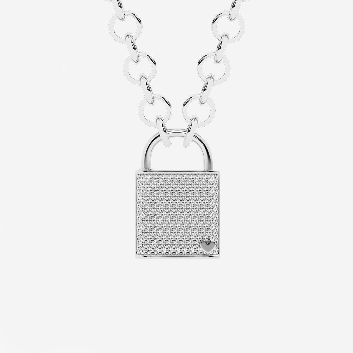 Tower 1 3/4 ctw Round Lab Grown Diamond Pave Lock Pendant Sterling Silver, DE, VS1