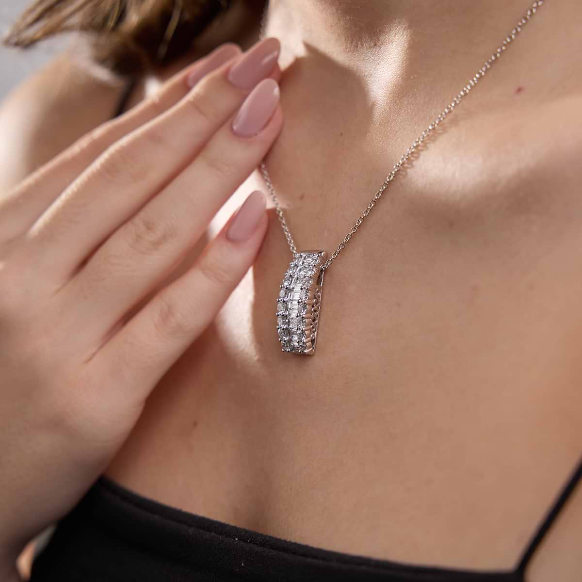 Baguette & Round Diamond Pendant with Adjustable Chain in Platinum - 3 CTW | DE, VS1
