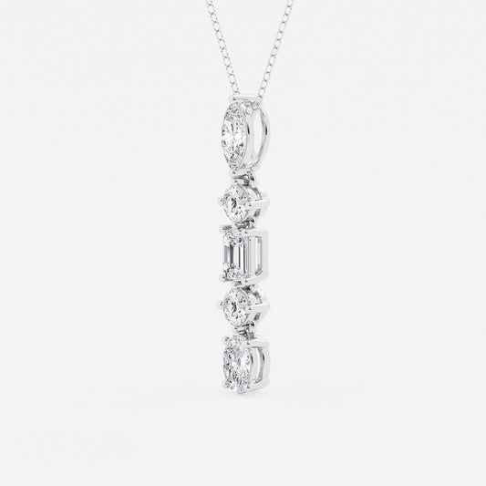 Multi-Shape Diamond Pendant with Adjustable Chain in Platinum - 2 CTW | DE, VS1