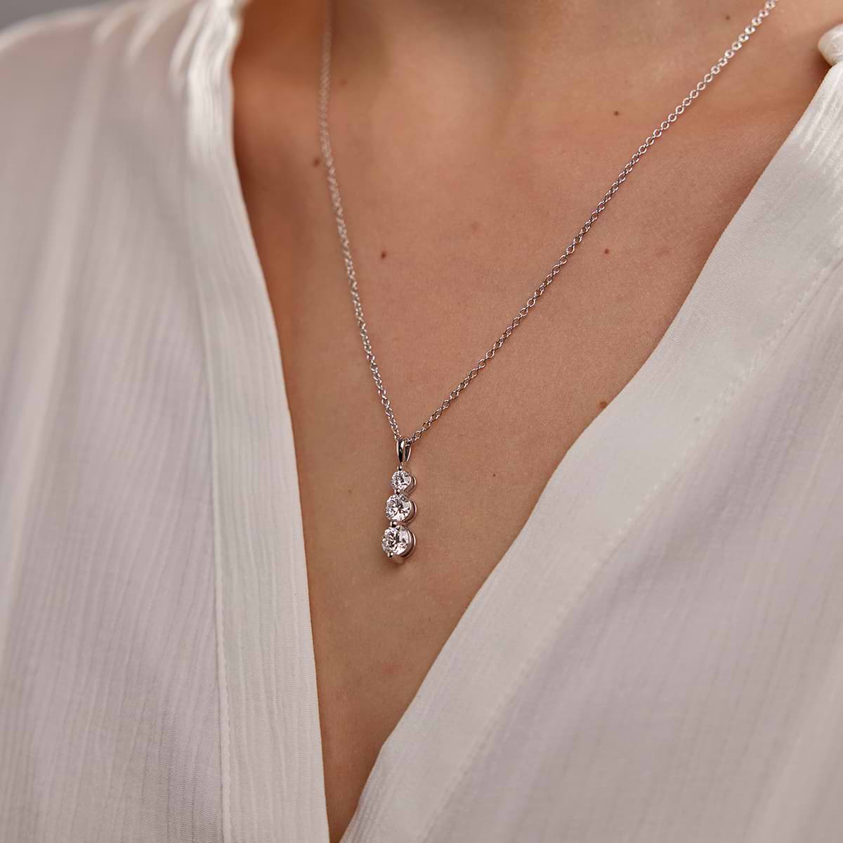 Round Diamond Three Stone Drop Pendant