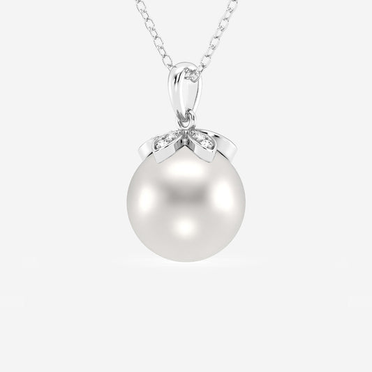 Cultured Freshwater Pearl & Diamond Accent Flower Pendant in 14K White Gold