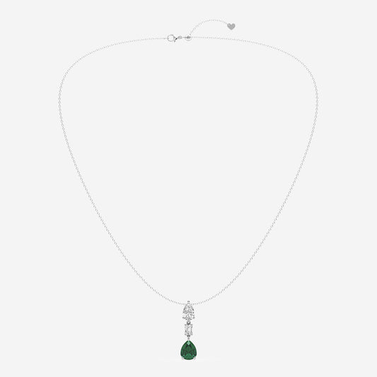 Pear Emerald & Diamond Pendant in 14K White Gold - 1.4 CTW | E, VS1 | IGI Certified