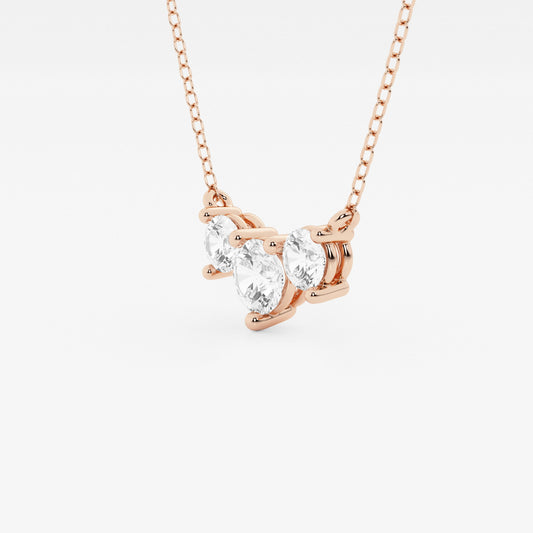 Three Stone Diamond Pendant with Adjustable Chain in 14K Rose Gold - 1 CTW