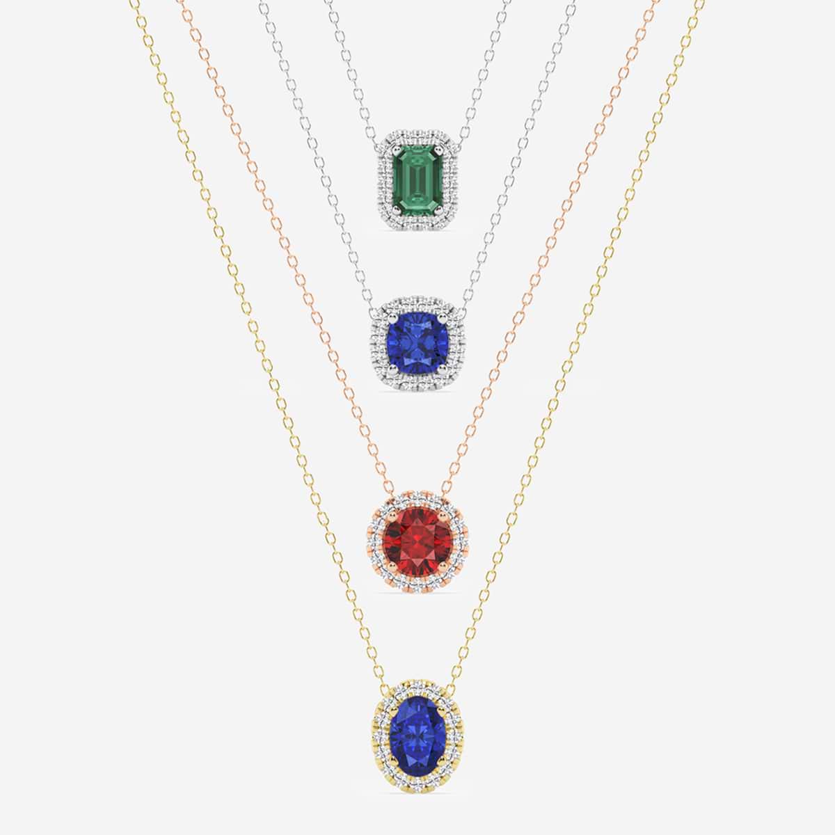 Oval Blue Sapphire & Diamond Halo Pendant