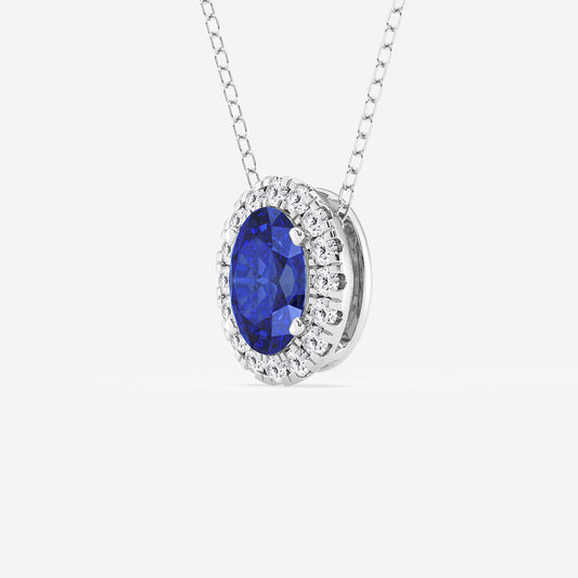 Oval Blue Sapphire & Diamond Halo Pendant