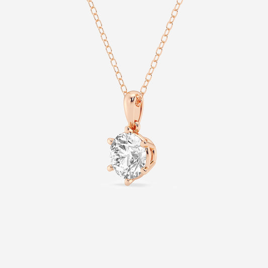 Diamond Six-Prong Solitaire Pendant with Adjustable Chain in 14K Rose Gold - 1 CTW | E, VS1