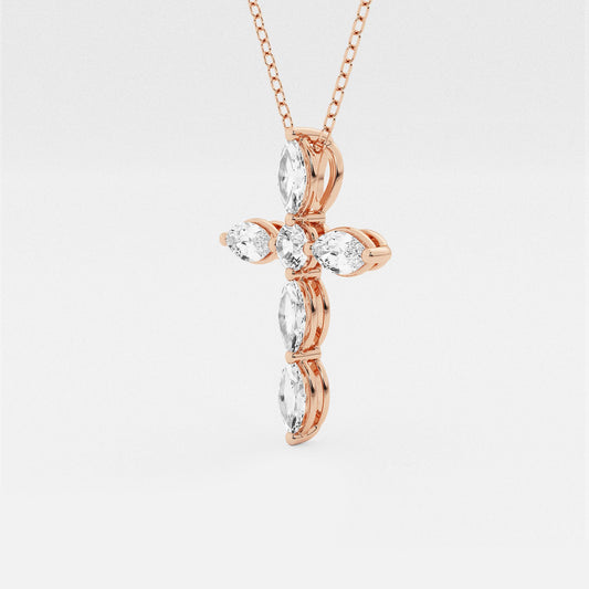 Marquise & Round Diamond Cross Pendant with Adjustable Chain