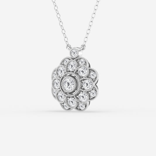 Vintage Floral Milgrain Diamond Pendant