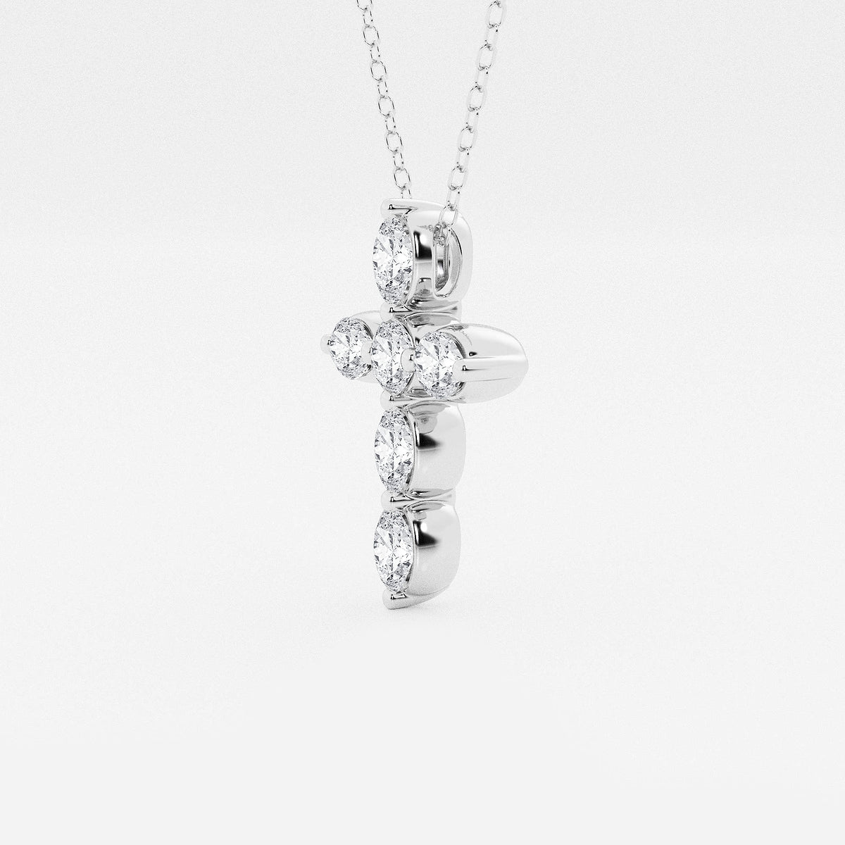 Round & Oval Diamond Floating Cross Pendant