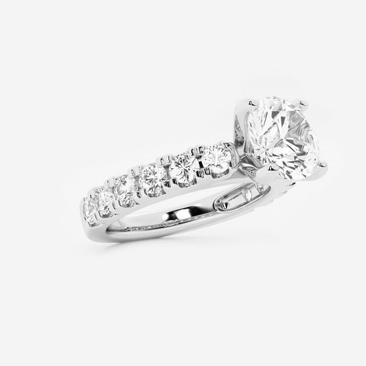 Julia Round Diamond Split Prong Side Stone Engagement Ring in 14K White Gold - 3 CTW